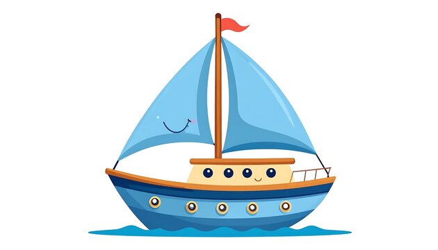 Blue pirate ship with red flag on water.