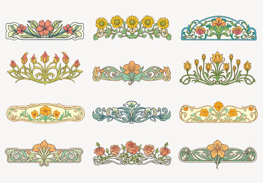 Elegant Floral Decorative Borders Element Design Collection