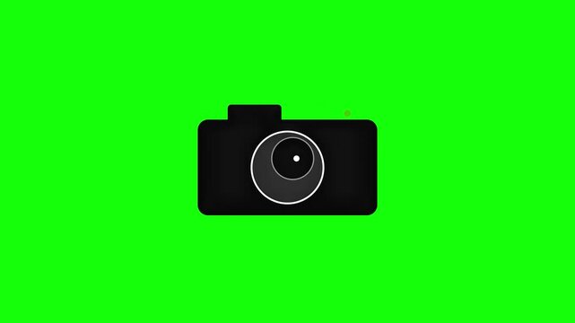Minimalist camera shutter aperture icon animation on green screen background