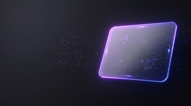 Fondo de presentaci&oacute;n moderno de alta resoluci&oacute;n, panel de vidrio esmerilado flotante con brillo violeta cibern&eacute;tico