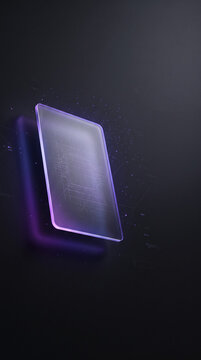 Fondo de presentaci&oacute;n moderno de alta resoluci&oacute;n, panel de vidrio esmerilado flotante con brillo violeta cibern&eacute;tico