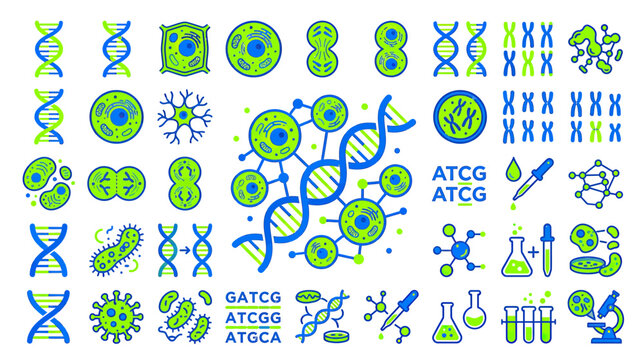 Science Icons: DNA, Cells, Bacteria, and Microbes
