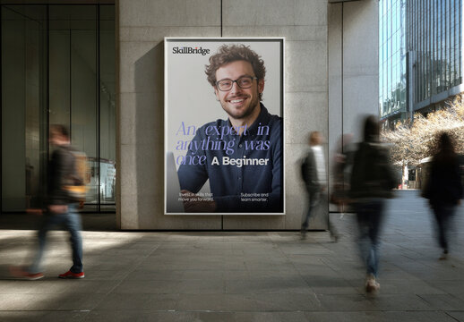 Urban Poster Mockup PSD With A Smiling Man Ideal For Advertisements