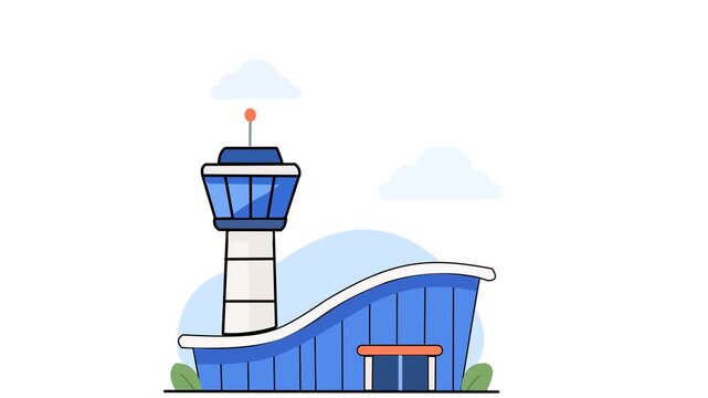 Airport Control Tower Building Modern Architecture Vector Illustration