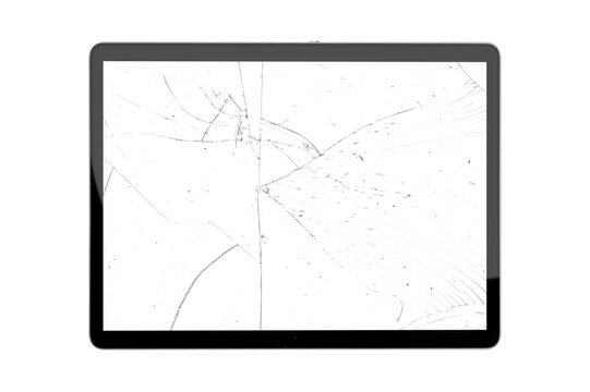 tablet on a transparent background in PNG format with a broken glass effect