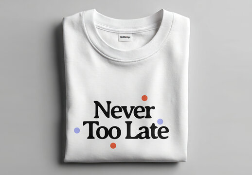 White Folded T-shirt Mockup PSD With Bold Retro Text On Clean Gray Background