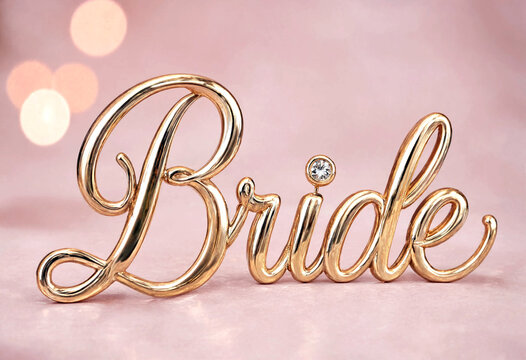 Elegant golden bride sign with sparkling crystal accent perfect for wedding decorations and invitations