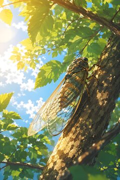 Cicadas in summer leaves