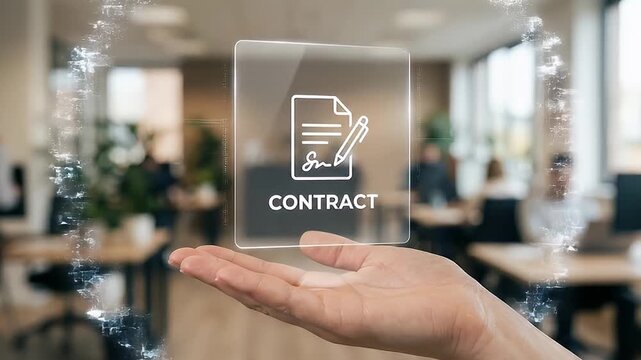 Contract icon hand gesture digital interface business office technology agreement document signature pen business environment modern workspace people working contract signing virtual office