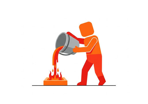 Industrial Worker Pouring Molten Metal Casting Vector Illustration
