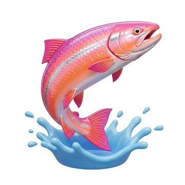 Jumping Pink Salmon Fish with Water Splash Illustration