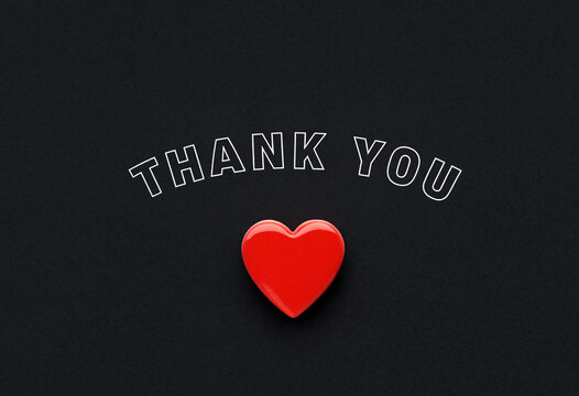 Grateful thank you message with a red heart symbol showing appreciation and kindness