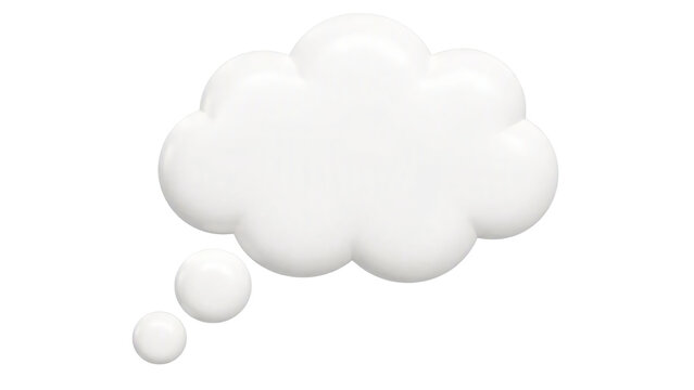 White 3d thought bubble fluffy cloud shape isolated on transparent background