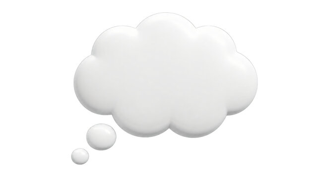 White 3d thought bubble fluffy cloud shape isolated on transparent background