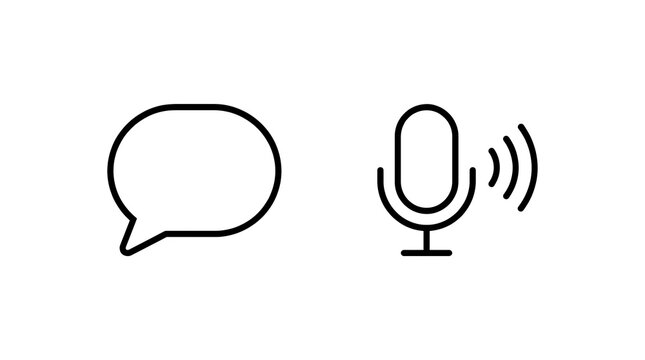 Speech bubble and microphone icons. Voice chat symbols isolated on transparent background