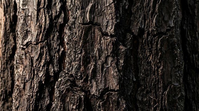 Extreme close-up of rough, cracked pine tree bark texture