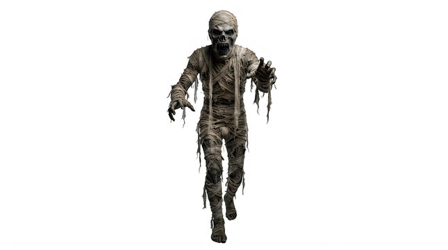 Creepy walking mummy monster for halloween celebration isolated on transparent background