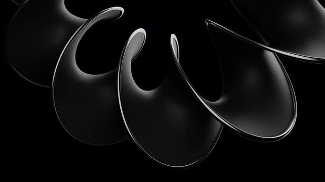 Looping 3d animation of rotating black matte metal spiral with polished glossy edges, motion background. 3d rendering not AI
