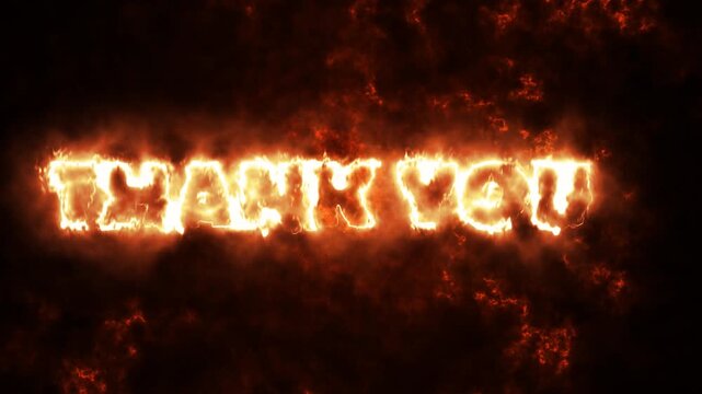 Animated Thank You text formed by burning flames on a dark black background.