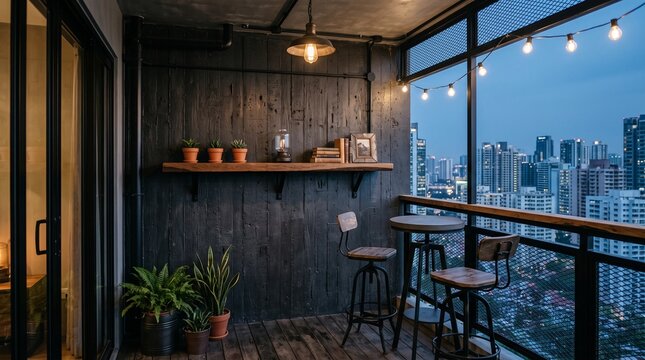 Industrial Balcony Design Dark Wall 2