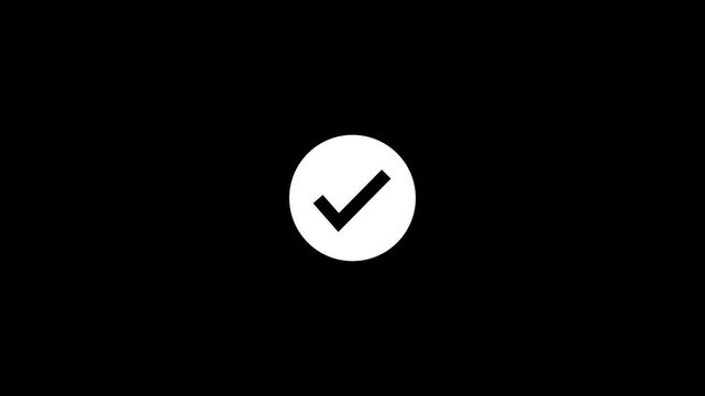 Checkmark success confirmation animation minimalist white tick approval on black background, loop checkmark animation