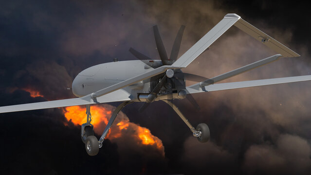 A Long-Range Strike Drone in Action.3D rendering.	