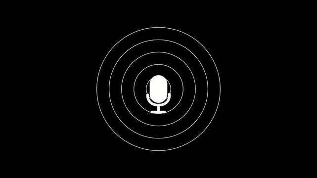 White color radio wave and voice recording podcast mic microphone button icon animation.