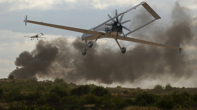 A Long-Range Strike Drone in Action.3D rendering.	