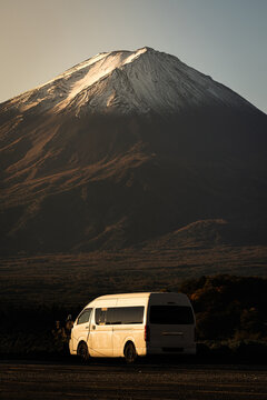 View of Mount Fuji from Lake Kawaguchi during autumn in Japan
