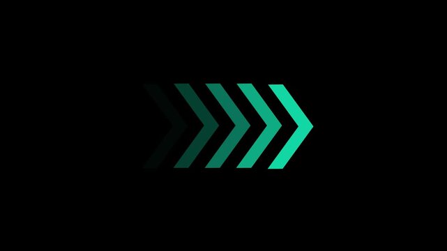 Animated arrow icon pointing right. Green Arrow icon animation on black background. 4k video