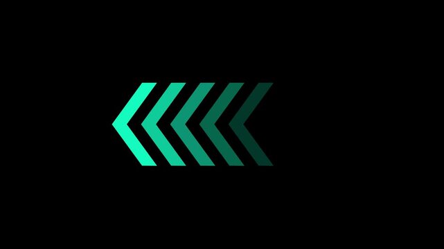 Arrow icon animation on black background. Fast forward sign moving forward. 4k video