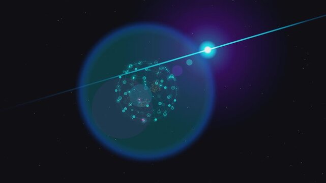 Abstract futuristic orb with digital network pattern and light beam