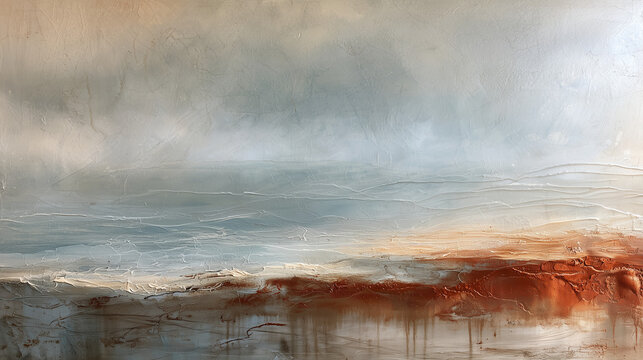Painting of Coastal Fishing Village at Low Tide.