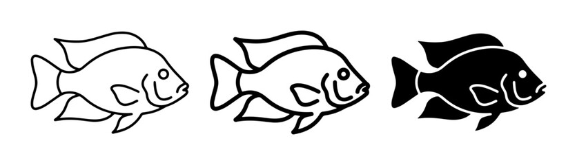 Fototapeta premium Fish Icons Set: Outline, Filled, and Silhouette Vector Graphics for Aquatic Themes