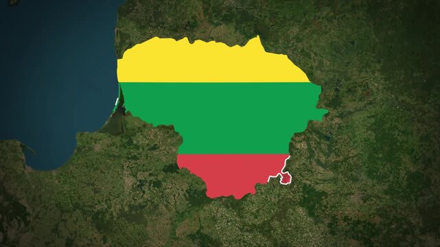 Lithuania Map Highlight, Lithuania Location Map, Lithuanian Flag Map Animation, Baltic Country Geography, Northern Europe Regional Map