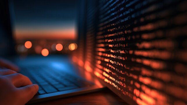 Hand rests on glowing keyboard