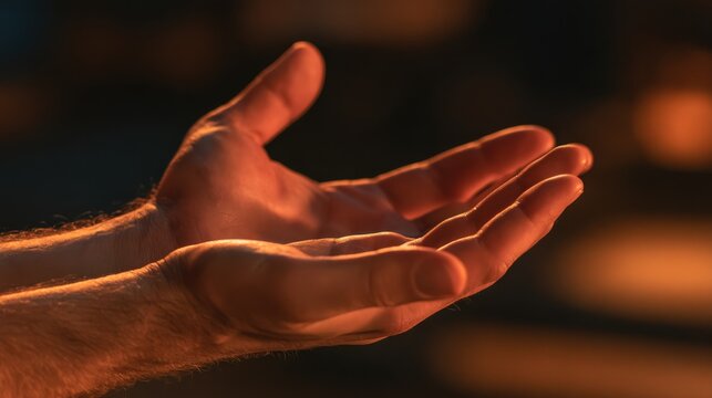 Warm light glows softly over outstretched hands