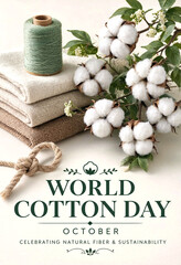 Fototapeta premium Celebrate world cotton day with natural fibers and sustainability theme in elegant display