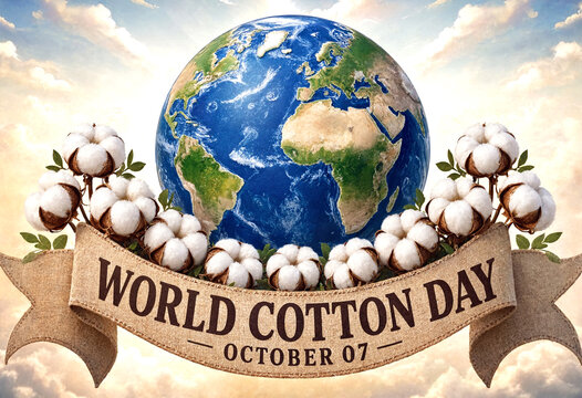 Celebrate world cotton day with earth and cotton bolls creative design for global awareness campaign