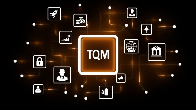 TQM Technology Network With Business And Finance Icons On Dark Background connection data