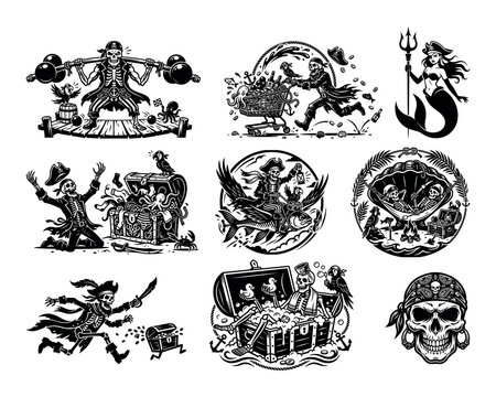 pirate silhouette, pirate captain, pirate skull, skeleton pirate, pirate ship, cursed pirate, ghost pirate, pirate lantern, pirate fish, pirate parrot, pirate stealing, pirate hat, pirate beard