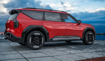 Fototapeta premium A Kia EV9 GT in a parking lot