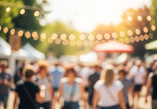 Vintage style abstract blurry image of a marketplace during daylight suitable for use as a background