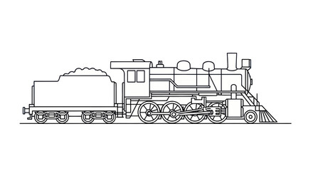 Classic steam engine locomotive line art profile. © Olga
