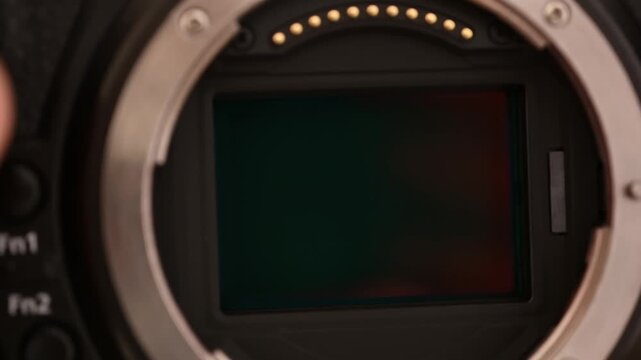 Camera sensor inside mirrorless interchangeable lens camera mount.