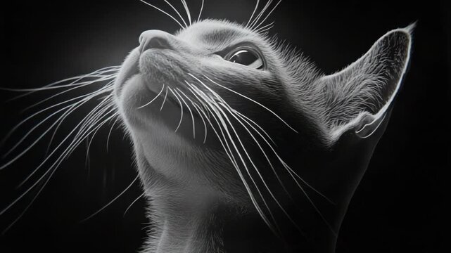 selective focus black and white close up cat face portrait