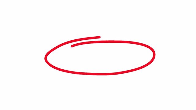 Hand Drawn Circle Animation, Red Scribble Highlight Ring, Marker Circle Overlay, Alpha Channel Transparent Background