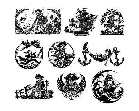pirate silhouette, pirate captain, pirate skull, skeleton pirate, pirate ship, cursed pirate, ghost pirate, pirate lantern, pirate fish, pirate parrot, pirate stealing, pirate hat, pirate beard