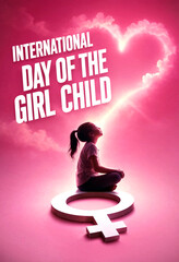 Naklejka premium Inspirational international day of the girl child poster with young girl and symbol design