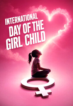 Inspirational international day of the girl child poster with young girl and symbol design